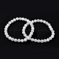 Natural Selenite Beaded Stretch Bracelets, Frosted, Round, Linen, Inner Diameter: 2~2-1/8 inch( inch(5~5.4cm), Beads: 5.8~6.5mm(BJEW-F414-01A-02)