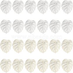 Olycraft 24Pcs 2 Colors Brass Pendants, Tropical Leaf Charms, Etched Metal Embellishments, Long-Lasting Plated, Monstera Leaf, Platinum & Light Gold, 29.5x25x0.3mm, Hole: 1.2mm, 12pcs/color(KK-OC0001-24)