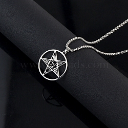 Punk Style 304 Stainless Steel Demon Seal Pendant Necklaces, Stainless Steel Color, Non-Tarnish, Star, 19.69 inch(50cm), Pendant: 37x34mm(FS-WG991B2-01)