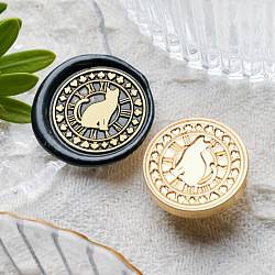 Animal Insect Theme Golden Plated Wax Seal Brass Stamp Head, for Wax Seal Stamp, Cat Shape, 30x15mm, Hole: 7mm(STAM-K001-03G-12)