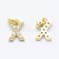 Brass Micro Pave Grade AAA Cubic Zirconia Charms, Letter X, Cadmium Free & Nickel Free & Lead Free, Real 18K Gold Plated, 8x6x1.5mm, Hole: 2mm(X-ZIRC-P067-11G-X-NR)