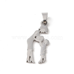 Mother's Day 304 Stainless Steel Pendants, Laser Cut, Mother and Son Charm, Stainless Steel Color, 32x14x1mm, Hole: 6x4mm(STAS-U002-10P)