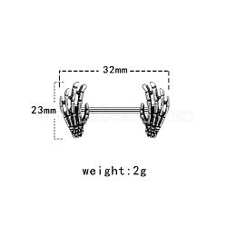 304/316 Stainless Steel Nipple Rings, Nipple Piercing Bars, Stainless Steel Color, Skeleton Hand, 32x23mm(WG57600-05)