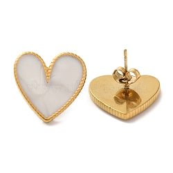 Ion Plating(IP) 304 Stainless Steel Heart Stud Earrings, wtih Enamel, Real 18K Gold Plated, 17.5x18mm(EJEW-C114-11B-G)