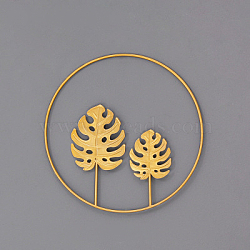 Iron Art Wall Hanging Decorations, Ring with Monstera Leaf, Golden, 9-1/2 inch(24cm)(DIY-WH0214-35)