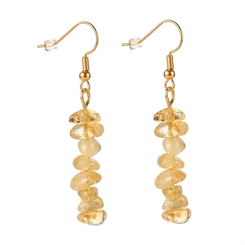 Natural Citrine Chip Beaded Dangle Earrings, Gemstone Drop Earrings for Women, Brass Jewelry, Golden, 50~54x7~11.5x5~8mm, Pin: 0.7mm
