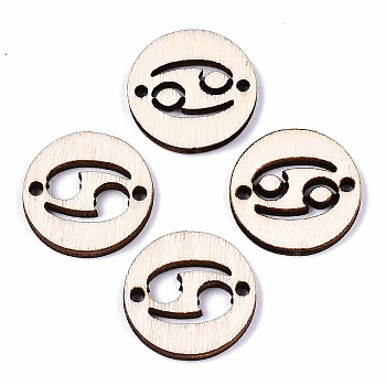 Unfinished Natural Poplar Wood Links Connectors, Laser Cut, Flat Round with Constellation, Cancer, 19.5x2.5mm, Hole: 2mm