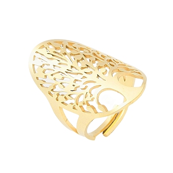 304 Stainless Steel Hollow Tree of Life Adjustable Rings for Women, Golden, 34mm, US Size 8 1/2(18.5mm)