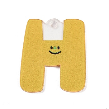 Acrylic Pendants, Letter with Smiley Face , Letter H, 29~38x21.5~34.5x2.3mm, Hole: 3mm