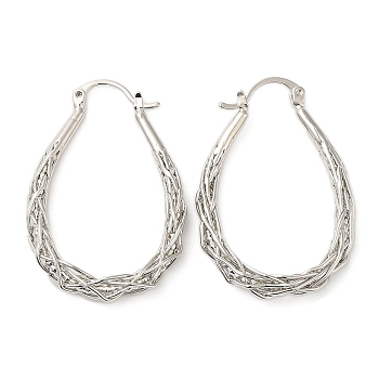 Brass Hoop Earrings, Imitation Braided Teardrop Earrings for Women, Platinum, 38x26x5mm