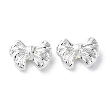 Alloy Beads, Long-Lasting Plated, Bowknot, Silver, 9.5x13x4.5mm, Hole: 1.4mm