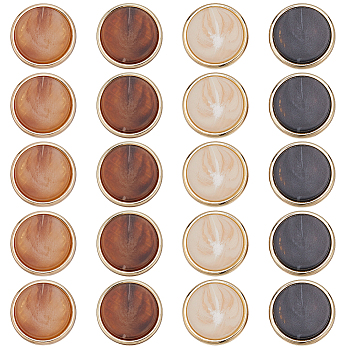 20Pcs 4 Colors 1-Hole Zinc Alloy Resin Buttons, Flat Round, Mixed Color, 15mm, 5pcs/color