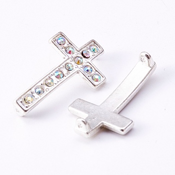 Alloy Rhinestone Links connectors, Cadmium Free & Lead Free, Cross, Silver Color Plated, Size: about 17mm wide, 29mm long, 5.5mm thick, hole: 2mm