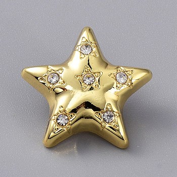 Alloy Shank Buttons, 1-Hole, with Rhinestone, Star, Golden, 21x22x9mm, Hole: 2mm