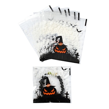 Rectangle Plastic Cellophane Bags, for Halloween, Black, 13x10cm, Unilateral Thickness: 0.035mm, Inner Measure: 10x10cm, about 96~100pcs/bag