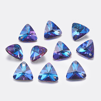 Faceted Glass Rhinestone Charms, Imitation Austrian Crystal, Triangle, Bermuda Blue, 11x12x6mm, Hole: 1.2mm