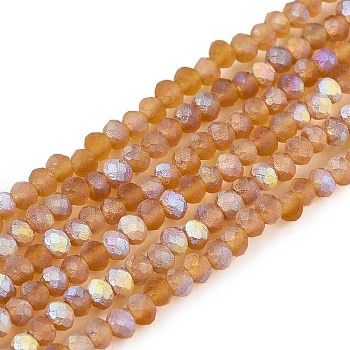 Transparent Glass Beads Strands, Faceted, Frosted, Half AB Color Plated, Rondelle, Goldenrod, 2.3~2.7x2mm, Hole: 0.4mm, about 150~155pcs/strand, 32~33cm