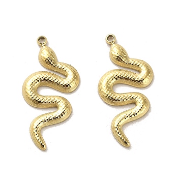 304 Stainless Steel Pendants, Snake Charms, Real 14K Gold Plated, 21.5x11x1mm, Hole: 1.2mm