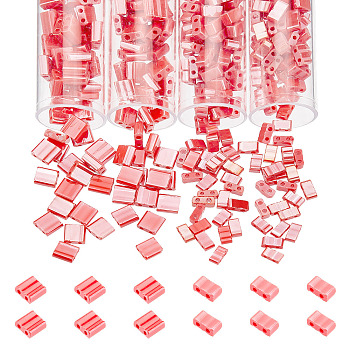 452Pcs 2 Style 2-Hole Opaque Glass Seed Beads, Lustered, Rectangle, FireBrick, 4.5~5.5x2~5.5x2~2.5mm, Hole: 0.5~0.8mm