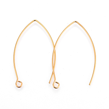 304 Stainless Steel Earring Hooks, with Horizontal Loop, Golden, 39~40x24x0.9mm, Hole: 2mm, 19 Gauge, Pin: 0.9mm