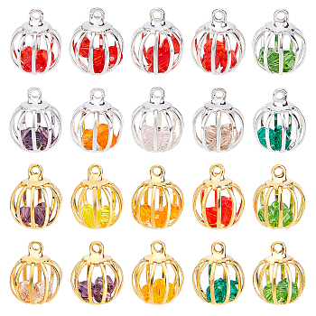 ARRICRAFT 20Pcs 2 Style Iron Lantern Charms, with Plastic Rhinestone inside, Mixed Color, Golden & Silver, 14x11mm, Hole: 1.4mm, 10pcs/style