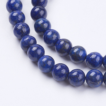 Natural Lapis Lazuli(Filled Color Glue) Beads Strands, Grade AA, Round, 6mm, Hole: 0.5mm, about 66pcs/strand, 15.3 inch