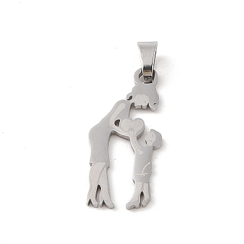 Mother's Day 304 Stainless Steel Pendants, Laser Cut, Mother and Son Charm, Stainless Steel Color, 32x14x1mm, Hole: 6x4mm