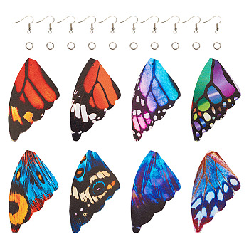 Pandahall DIY Butterfly Wing Earring Makint Kit, Imitation Leather Big Pendants, Brass Earring Hook & Jump Rind, Mixed Color, 56Pcs/bag