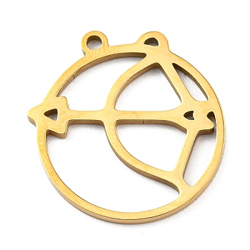 304 Stainless Steel Pendants, Real 18K Gold Plated, Laser Cut, Flat Round with 12 Constellations Sign Charm, Sagittarius, 22.5x20x1mm, Hole: 1.6mm
