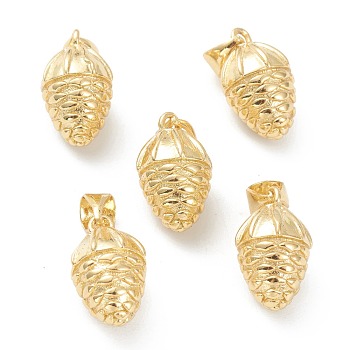 Brass Pendants, Long-Lasting Plated, Pine Cone, Real 18K Gold Plated, 14.5x8.4mm, Hole: 5x3.3mm