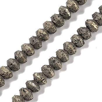 Electroplated Natural Lava Rock Beads Strands, Rondelle, Saucer Beads, Gray Plated, 6x4mm, Hole: 1mm, about 94pcs/strand, 15.94''(40.5cm)