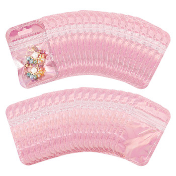 60Pcs Plastic Glitter Holographic Packaging Yin-yang Resealable Bags, Top Self Seal Pouches, Rectangle, Pink, 9x5.5x0.15cm, Unilateral Thickness: 2.5 Mil(0.065mm)