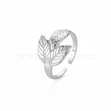 304 Stainless Steel Leaf Cuff Ring(RJEW-N038-041P)-3