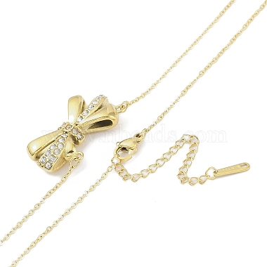 304 Stainless Steel Crystal Rhinestone Cable Chain Bowknot Pendant Necklaces for Women(NJEW-C055-09G)-2