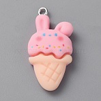 Opaque Resin Imitation Food Pendants, Rabbit Ice Cream Charms with Platinum Plated Iron Loops, Pink, 35x17.5x7.5mm, Hole: 2mm(RESI-WH0022-04H)