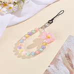 1Pc Plastic Mobile Strap, Alloy Clasp, Flower, Pink, 20.6cm(DIY-LP0002-31B)