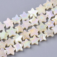 Freshwater Shell Beads Strands, AB Color Plated, Dyed, Star, Creamy White, 8~9x9x2~3mm, Hole: 0.8mm, about 55~59pcs/Strand, 15.89 inch(40.36cm) (SHEL-N026-08A)