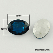 Glass Pointed Back Rhinestone, Back Plated, Faceted, Oval, Prussian Blue, 18x25x6mm(RGLA-Q011-18x25mm-16)