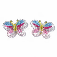 Transparent Resin Cabochons, with Glitter Powder, Butterfly, Colorful, 16.5x22.5x4mm(CRES-N034-11)