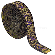 Ethnic Embroidery Polyester Flat Ribbons, Jacquard Ribbon, Floral Pattern, Goldenrod, 1 inch(25mm)(OCOR-WH0058-52)
