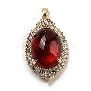 Brass Micro Pave Clear Cubic Zirconia Pendants, with Glass, Oval, Dark Red, 34x21x11mm, Hole: 5.4x2.8mm(KK-P263-20B-KCG)