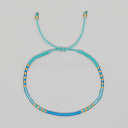 Glass Seed Braided Beaded Bracelets, Adjustable Bracelet, Dark Turquoise, 11 inch(28cm)(XC9959-14)