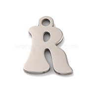 Non-Tarnish 201 Stainless Steel Charms, Laser Cut, Letter Charm, Letter R, 10.5x8x1mm, Hole: 1.2mm(STAS-U016-01P-R)