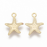 Brass Charms, Nickel Free, Starfish/Sea Stars, Real 18K Gold Plated, 11x9x0.6mm, Hole: 1.2mm(X-KK-T050-29G-NF)