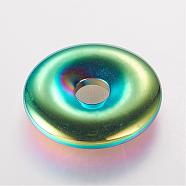 Non-Magnetic Synthetic Hematite Pendants, Donut/Pi Disc, Grade A, Multi-color Plated, Donut Width: 11.5mm, 30x6mm, Hole: 7mm(G-F424-06B)
