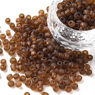 Glass Seed Beads, Frosted Colors, Round, Coconut Brown, 4mm, Hole: 1~1.5mm, about 1000pcs/100g(X1-SEED-A008-4mm-M13)
