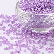 8/0 Glass Seed Beads, Ceylon, Round, Round Hole, Violet, 8/0, 3mm, Hole: 1mm, about 1111pcs/50g, 50g/bag, 18bags/2pounds(SEED-US0003-3mm-150)
