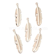 Tibetan Style Alloy Pendants, Feather, Lead Free & Cadmium Free, Rose Gold, 48x13x2mm, Hole: 2mm, about 250pcs/1000g(TIBEP-Q078-12RG-RS)