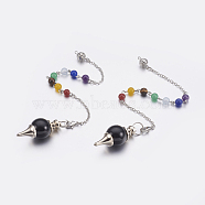 Natural Black Agate Sphere Dowsing Pendulums, with Mixed Stone and Brass Findings, Chakra, Round, Platinum, 240~245mm(MAK-P009-E06)