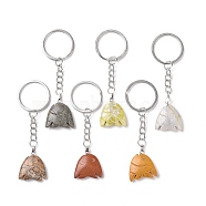 Fish Natural Gemstone Keychain, Stone Lucky Pendant Keychain, with Iron Findings, 8.65cm(KEYC-G055-02P)